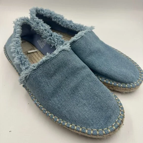 ZARA SIZE 29 DENIM JEAN ESPADRILLES RAW EDGE FLAT SLIP-ON SHOES WOMEN SANDALS - Picture 5 of 8